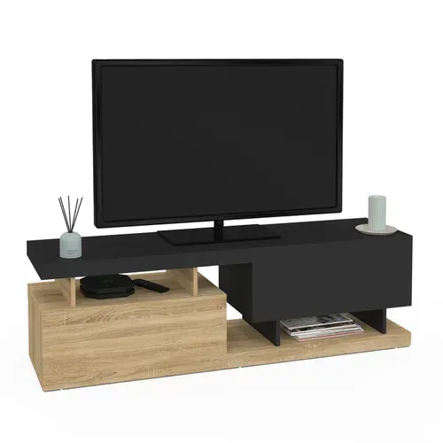 Meuble TV 140 Cm Angulo 2 Portes Effet Bois Et Noir