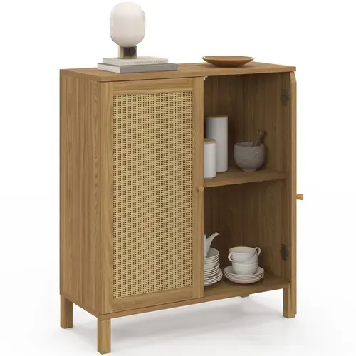 Buffet D'appoint Vintage 2 Portes 70 Cm Hanae Effet Naturel Cannage