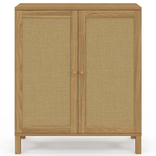 Buffet D'appoint Vintage 2 Portes 70 Cm Hanae Effet Naturel Cannage