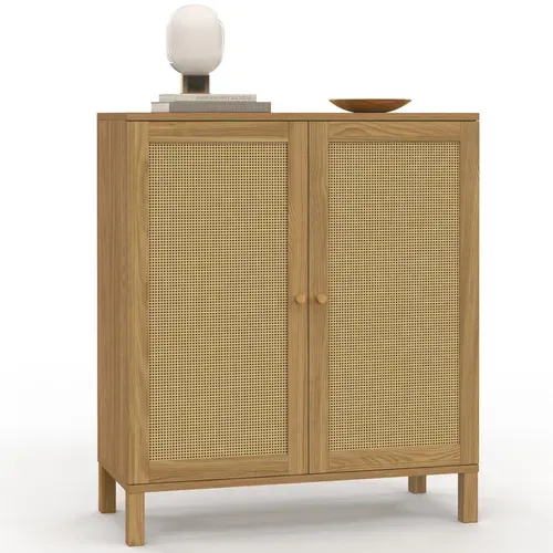Buffet D'appoint Vintage 2 Portes 70 Cm Hanae Effet Naturel Cannage