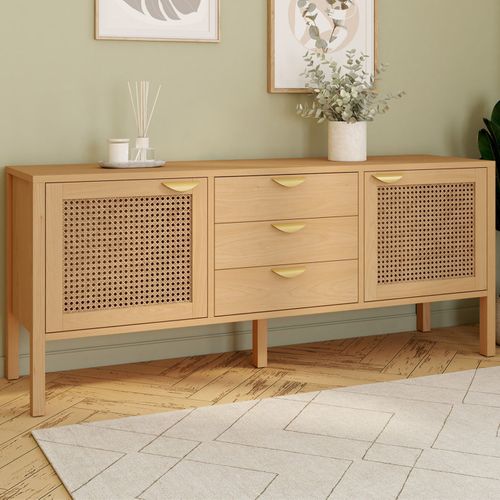 Buffet Bas 140 Cm Edhen 2 Portes Et 3 Tiroirs Bois Et Cannage