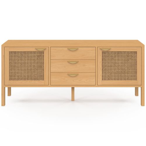 Buffet Bas 140 Cm Edhen 2 Portes Et 3 Tiroirs Bois Et Cannage