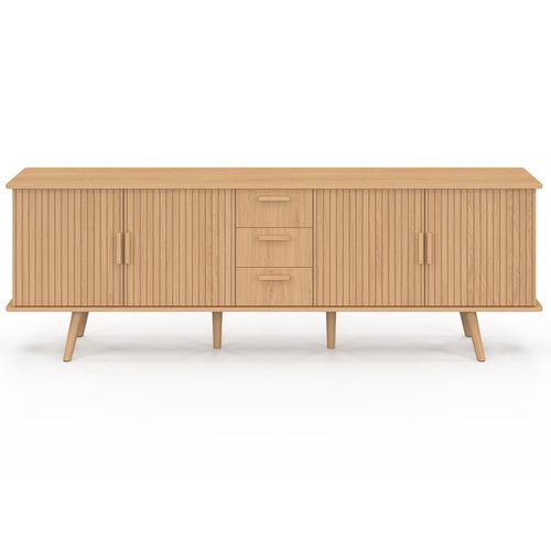 Buffet 180 Cm Juliette XXL 4 Portes Et 3 Tiroirs Effet Lattes Tasseau Bois