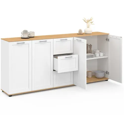 Buffet 180 Cm Vito XXL 4 Portes Avec 3 Tiroirs Bois Et Blanc