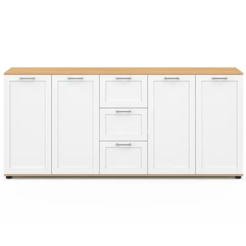 Buffet 180 Cm Vito XXL 4 Portes Avec 3 Tiroirs Bois Et Blanc