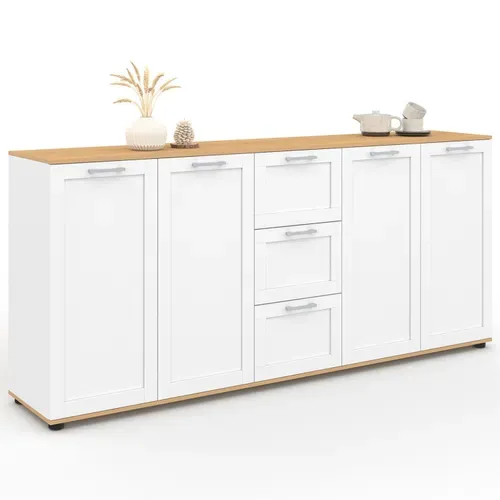 Buffet 180 Cm Vito XXL 4 Portes Avec 3 Tiroirs Bois Et Blanc