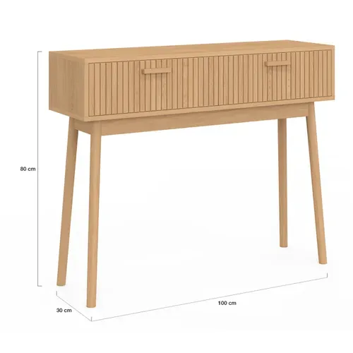 Console 2 Tiroirs Juliette Lattes Tasseau Bois Coloris Chêne