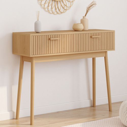 Console 2 Tiroirs Juliette Lattes Tasseau Bois Coloris Chêne