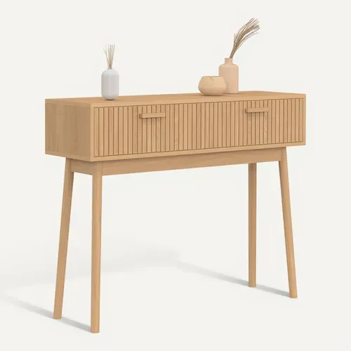 Console 2 Tiroirs Juliette Lattes Tasseau Bois Coloris Chêne