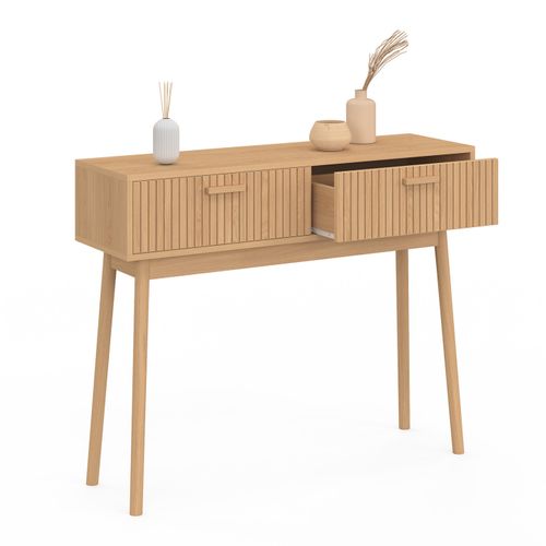 Console 2 Tiroirs Juliette Lattes Tasseau Bois Coloris Chêne