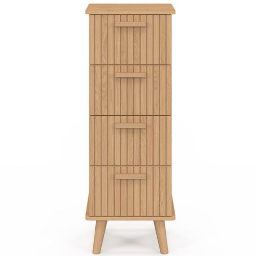 Meuble D'appoint 4 Tiroirs Juliette 30 Cm Chiffonnier Effet Lattes Tasseau Bois Coloris Chêne