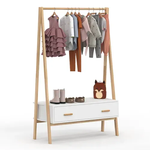 Portant Enfant Tipi Leon 130 Cm Avec 1 Porte Blanc Et Bois