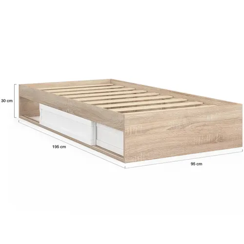 Cadre De Lit Simple Salem Avec Rangement Et Sommier 90 X 190 Cm Façon Hêtre Et Blanc