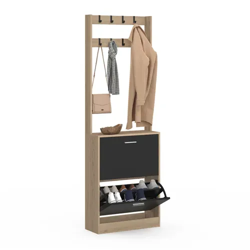 Vestiaire D'entrée Klark Meuble Chaussures 2 Portes Effet Bois Et Noir