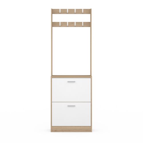 Vestiaire D'entrée Klark Meuble Chaussures 2 Portes Effet Bois Et Blanc