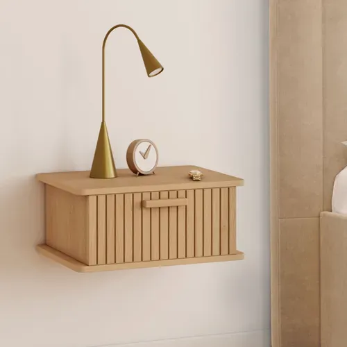 Lot De 2 Tables De Chevet Murales Juliette 1 Tiroir étagère Suspendue Lattes Tasseau Bois