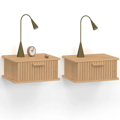 Lot De 2 Tables De Chevet Murales Juliette 1 Tiroir étagère Suspendue Lattes Tasseau Bois