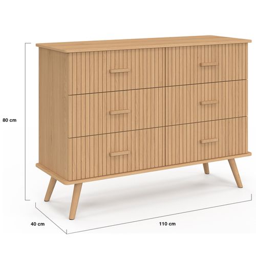 Commode 6 Tiroirs Juliette 110 Cm Effet Lattes Tasseau Bois Coloris Chêne