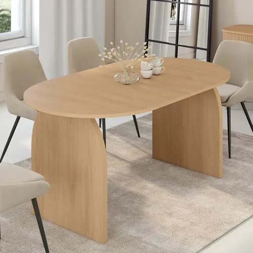 Table à Manger Extensible Japandi Ovale Edith 6-10 Personnes En Bois Façon Hêtre 160 - 200 Cm
