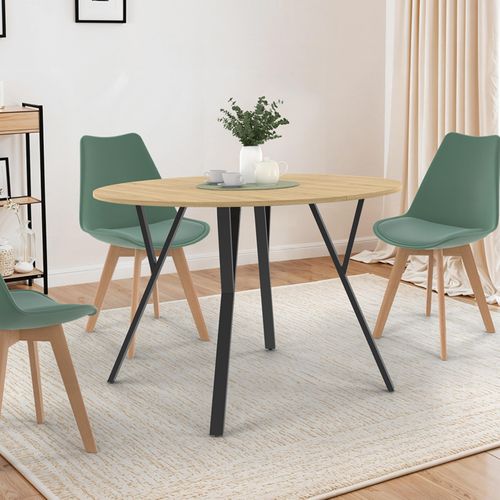 Table à Manger Extensible Ronde Yseult 4-8 Personnes Bois Et Noir Design Industriel  110-150 Cm
