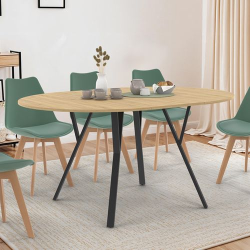 Table à Manger Extensible Ronde Yseult 4-8 Personnes Bois Et Noir Design Industriel  110-150 Cm