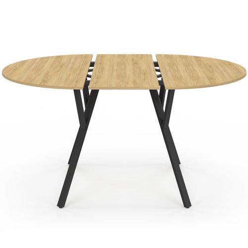 Table à Manger Extensible Ronde Yseult 4-8 Personnes Bois Et Noir Design Industriel  110-150 Cm