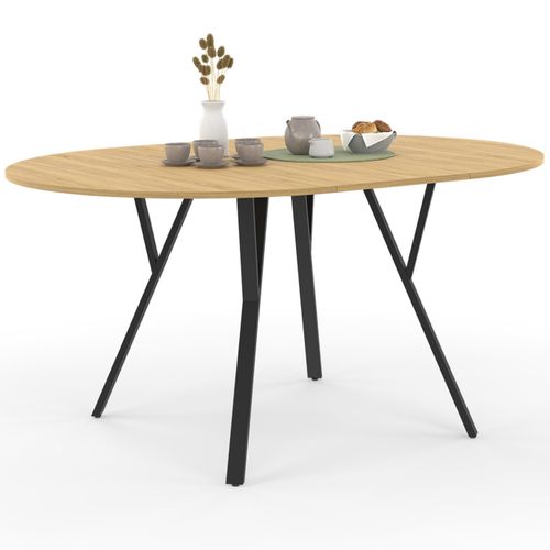 Table à Manger Extensible Ronde Yseult 4-8 Personnes Bois Et Noir Design Industriel  110-150 Cm