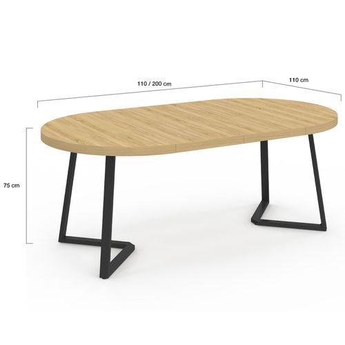 Table à Manger Extensible Ronde Selma 4-10 Personnes Bois Et Noir 110-200 Cm