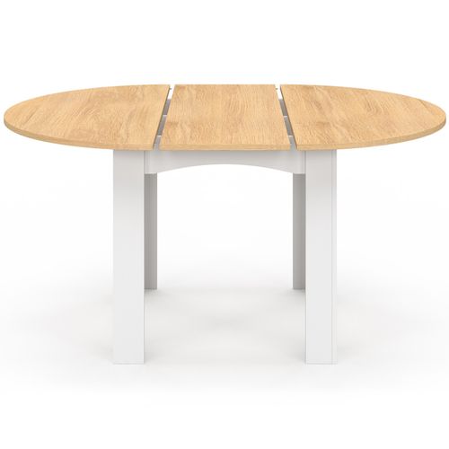 Table à Manger Extensible Ronde Dona 4-8 Personnes Blanche Plateau Façon Hêtre 110-150 Cm