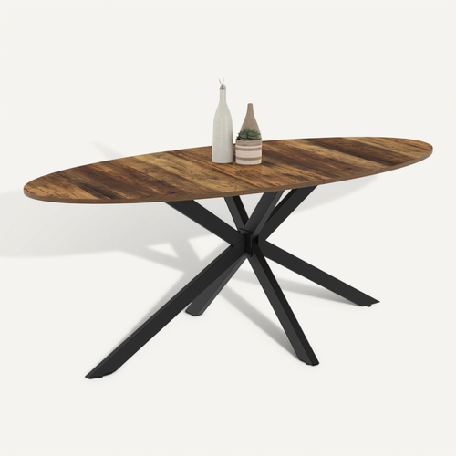Table à Manger Ovale Alix 10 Personnes Pied Araignée Noir Et Plateau Bois Foncé Hawkins 200 Cm