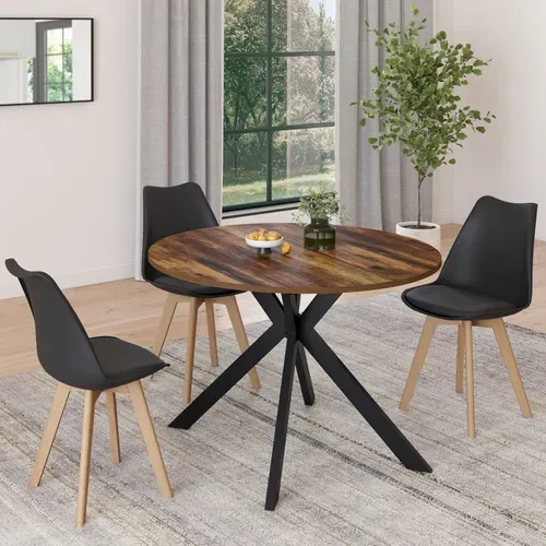 Table à Manger Extensible Ronde Alix 4-10 Personnes Pied Araignée Noir Et Plateau Bois Foncé Hawkins