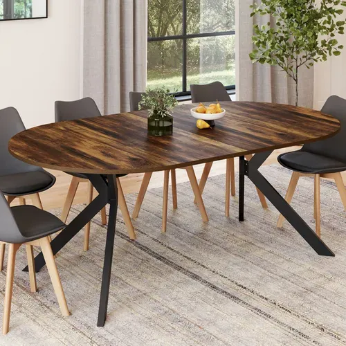 Table à Manger Extensible Ronde Alix 4-10 Personnes Pied Araignée Noir Et Plateau Bois Foncé Hawkins