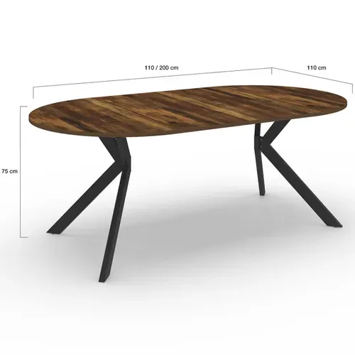 Table à Manger Extensible Ronde Alix 4-10 Personnes Pied Araignée Noir Et Plateau Bois Foncé Hawkins