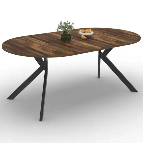 Table à Manger Extensible Ronde Alix 4-10 Personnes Pied Araignée Noir Et Plateau Bois Foncé Hawkins