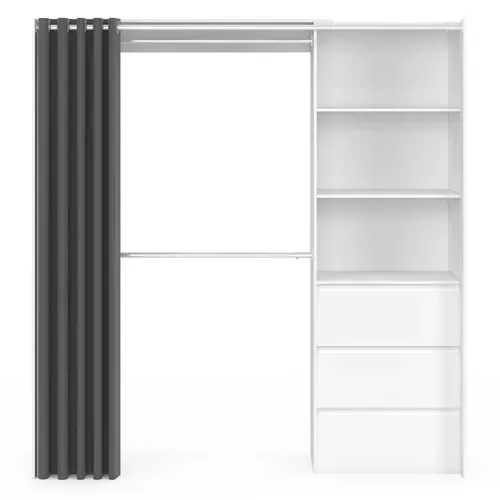 Dressing Extensible Marty 120/170 X 50 X 180 Cm Blanc Avec 3 Tiroirs + étagères + Double Penderie +