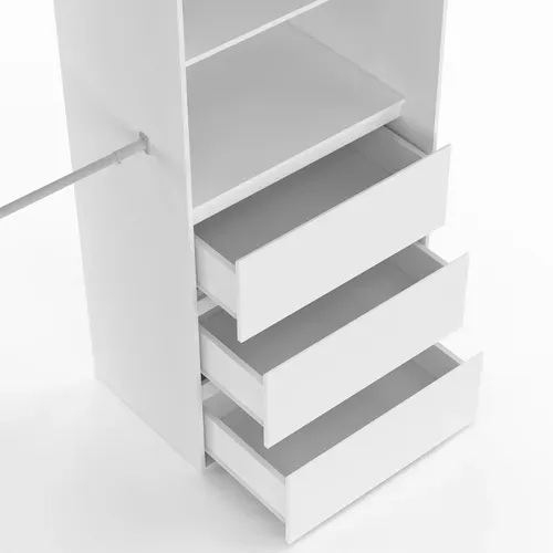 Dressing Extensible Marty 120/170 X 50 X 180 Cm Blanc Avec 3 Tiroirs + étagères + Double Penderie +