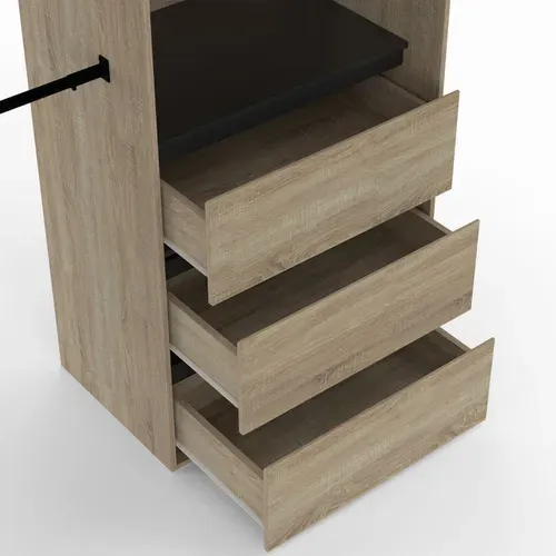 Dressing Extensible Marty 120/170 X 50 X 180 Cm Hêtre Avec 3 Tiroirs + étagères + Double Penderie +