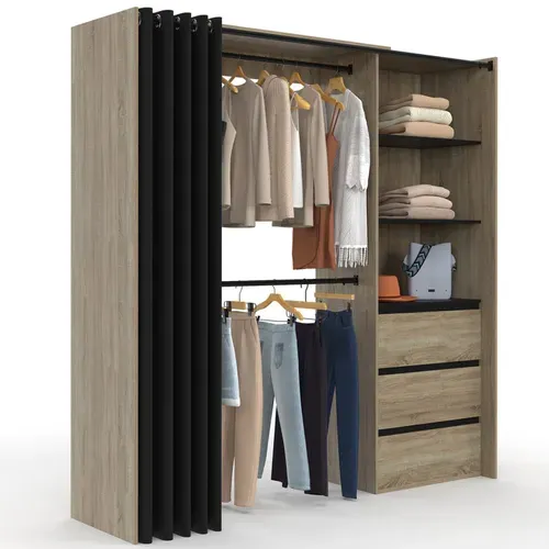Dressing Extensible Marty 120/170 X 50 X 180 Cm Hêtre Avec 3 Tiroirs + étagères + Double Penderie +