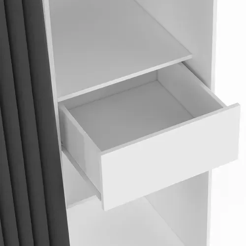 Dressing Extensible Double XXL Meryl 120/180 Cm Blanc Avec Tiroirs + étagères + Penderie + Rideau Gr