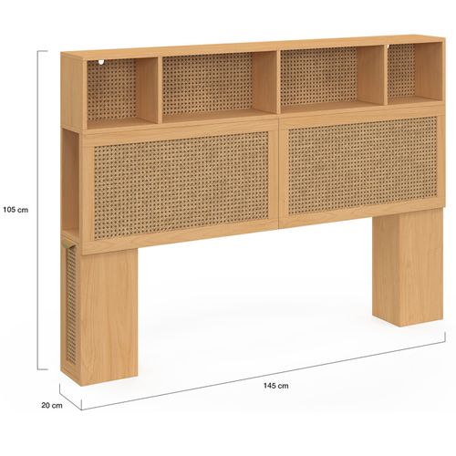 Tête De Lit Edhen 145 Cm Avec Rangements Fermés Et Niches Cannage Et Bois