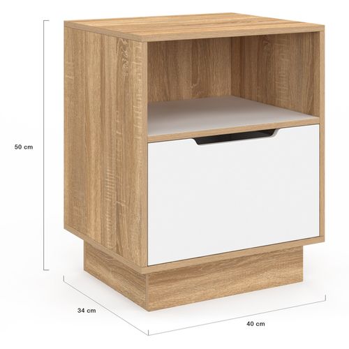 Lot De 2 Tables De Chevet Oxana 1 Tiroir Avec Niche Blanc Et Façon Hêtre