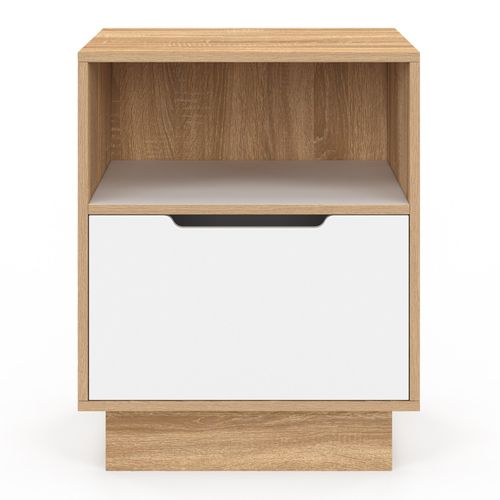 Lot De 2 Tables De Chevet Oxana 1 Tiroir Avec Niche Blanc Et Façon Hêtre