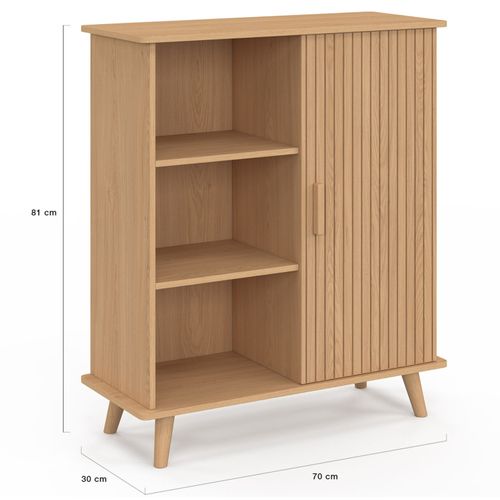 Buffet D'appoint 3 Étagères Et Placard 70 Cm Juliette Effet Lattes Tasseau Bois