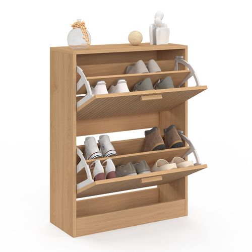Meuble à Chaussures 12 Paires Juliette 2 Portes Lattes Tasseau Bois Coloris Chêne
