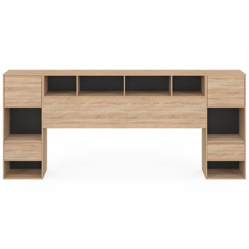 Tête De Lit Sur Pied Campha 240 Cm Avec Chevets Tiroir + Placards + Niches Bois Et Noir