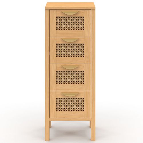 Meuble D'appoint 4 Tiroirs Edhen 30 Cm Chiffonnier Bois Et Cannage Pour Entrée Salle De Bain