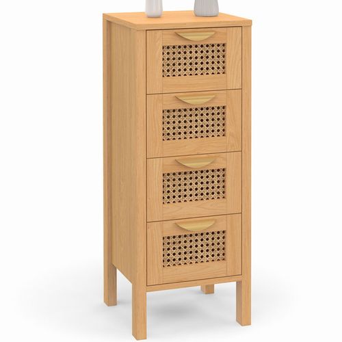 Meuble D'appoint 4 Tiroirs Edhen 30 Cm Chiffonnier Bois Et Cannage Pour Entrée Salle De Bain