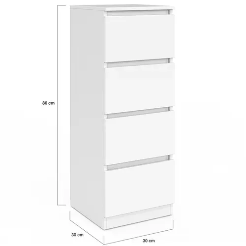 Meuble D'appoint 4 Tiroirs Tomi 30 Cm Chiffonnier Bois Blanc Pour Entrée Salle De Bain