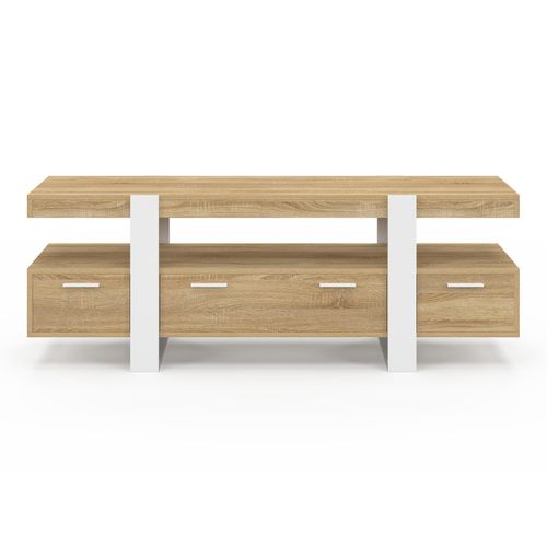 Meuble TV 140 Cm Phoenix Avec Tiroirs Bois Et Blanc
