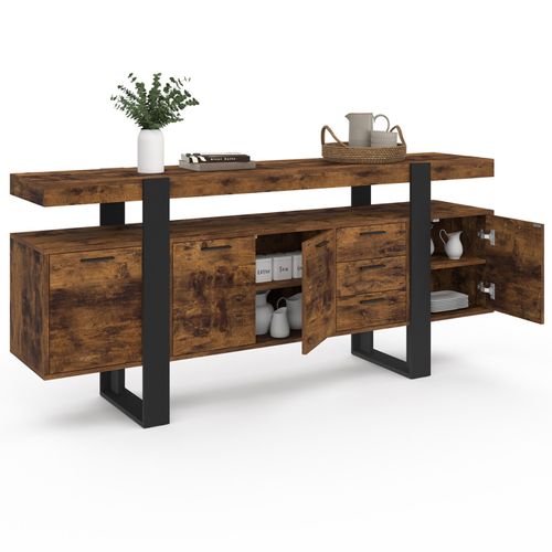 Buffet 180 Cm Phoenix XXL 4 Portes Avec 3 Tiroirs Bois Effet Vieilli Et Noir